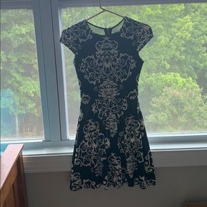 navy blue and white detailed dress